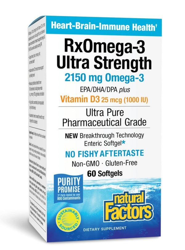 Natural Factors RxOmega-3 Ultra Strength with Vitamin D3 60 Softgel