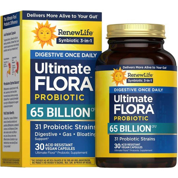 Renew Life Ultimate Flora Digestive Once Daily Probiotic - 65 Billion CFU 30 Vegan Capsules