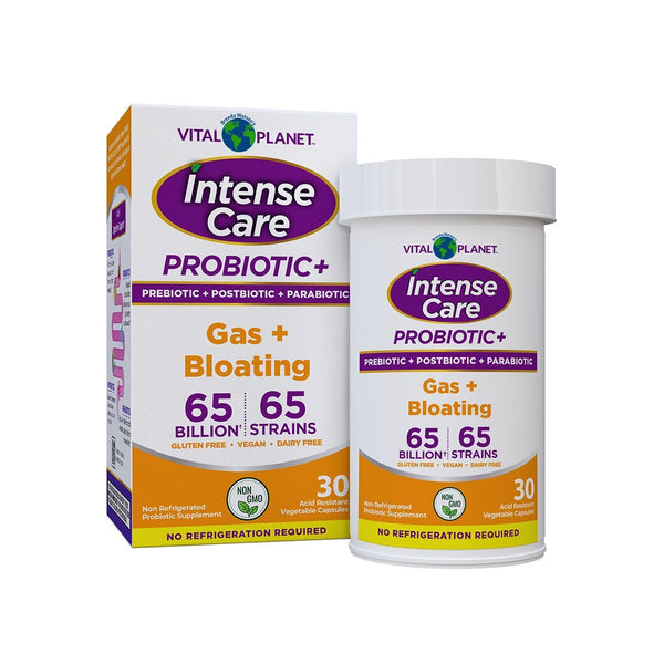 Vital Planet Intense Care Probiotic-Gas + Bloating-No Refrigeration Required 30 Acid Resistant Vegetable Capsules