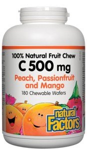 Natural Factors C 500mg Natural Fruit Chews-Passionfruit, Peach & Mango 180 Chewable