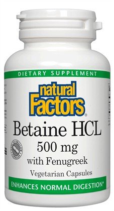 Natural Factors Betaine HCL 500mg With 100mg Fenugreek 180 Capsule