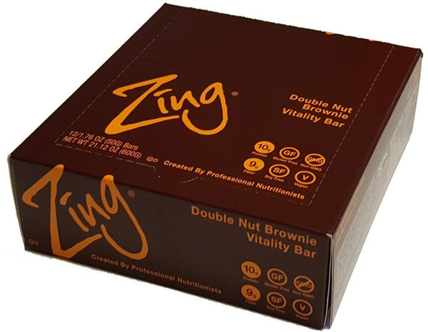 Zing Bars Zing Nutrition Bar-Double Nut Brownie-Box 12 Bars 1 Box