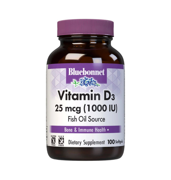 Bluebonnet Vitamin D3 25 mcg ( 1000 IU ) 100 Softgel
