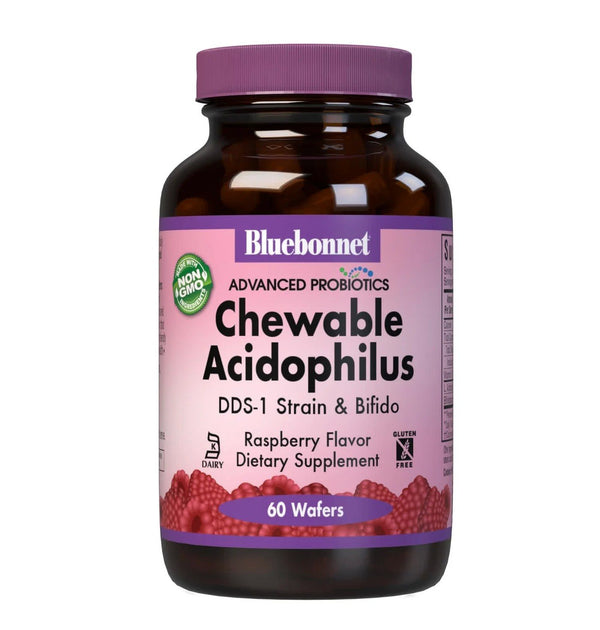 Bluebonnet Milk-Free Acidolphilus - Raspberry Flavor 60 Chewable