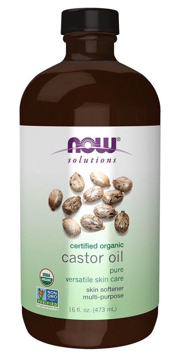 Now Foods Certified Organic - Castor Oil in Glass Bottle 16 fl. oz. (473 mL) Liquid