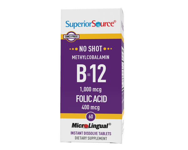 Superior Source No Shot Methylcobalamin B12 w/ Folic Acid 60 Sublingual Tablet