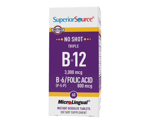 Superior Source NO SHOT Triple B-12 3,000 mcg / B-6 / Folic Acid 800 mcg 60 Sublingual Tablet