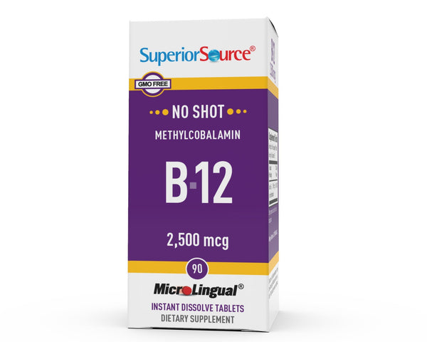 Superior Source NO SHOT Methylcobalamin B-12 2,500 mcg 90 Sublingual Tablet