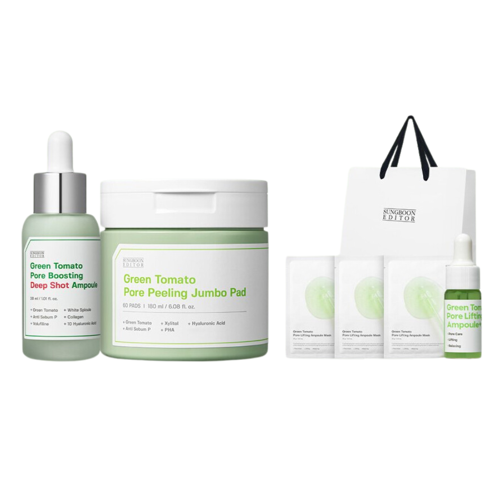 SUNGBOON EDITOR [GIFT SET] Green Tomato Deep Shot Ampoule + Pads + Ampoule (10ml) + 3 Pore Mask Packs