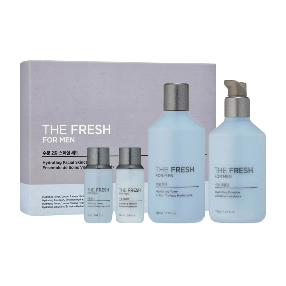 THE FACE SHOP The Fresh For Men Hydrating Facial Skincare Set (Toner 180ml+Emulsion 170ml+Toner 32ml+Emulsion 32ml)