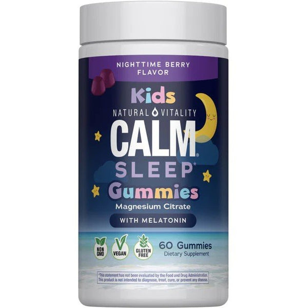 Natural Vitality Calm Kids Sleep Gummies - Magnesium Citrate with Melatonin - Nightime Berry Flavor 60 Gummy