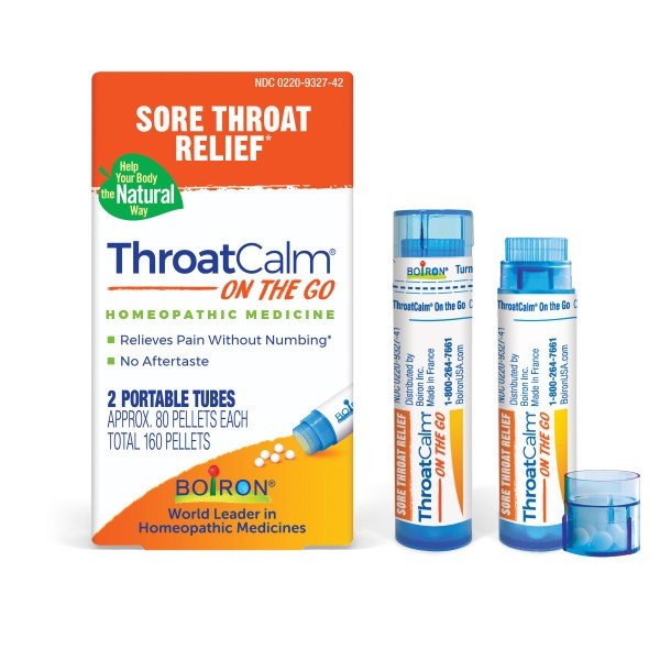 Boiron ThroatCalm On the Go Homeopathic Medicine For Sore Throat Relief 160 Pellet