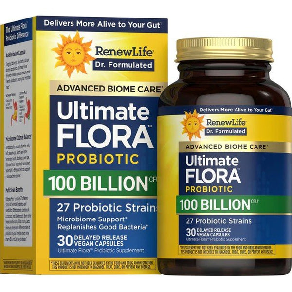 Renew Life Ultimate Flora Advanced Biome Care Probiotic - 100 Billion CFU 30 Vegan Capsules